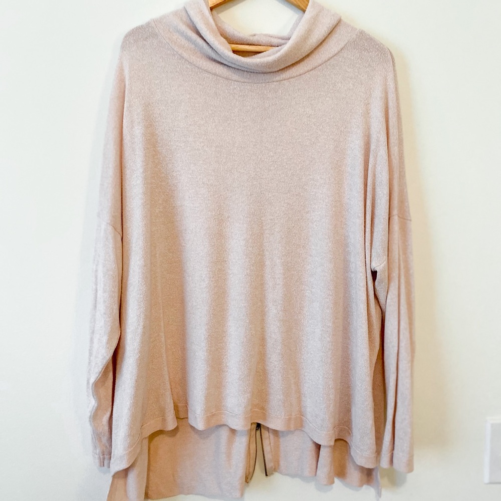 Light Pink Turtleneck Sweater with Zipper back